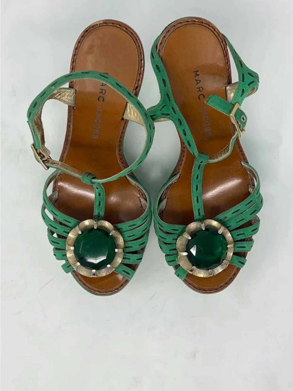 Marc Jacobs Emerald Green Suede Platform Sandals with Jewel Detail - Picture 2 of 13